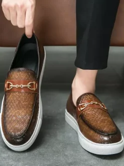 Mocassins à mors pour homme chaussures épaisses à enfiler motif poisson bout rond