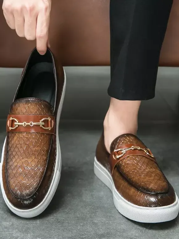 Mocassins à mors pour homme chaussures épaisses à enfiler motif poisson bout rond