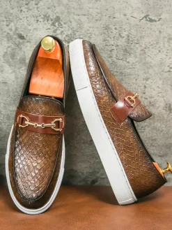 Mocassins à mors pour homme chaussures épaisses à enfiler motif poisson bout rond