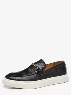 Mocassins à mors pour hommes chaussures à enfiler avec chaînes bout rond plateforme épaisses et basses