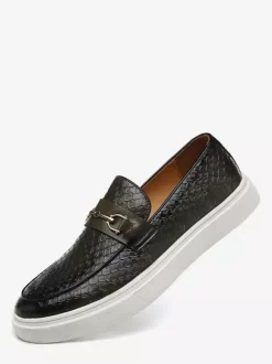 Mocassins à mors pour hommes chaussures à enfiler avec chaînes bout rond plateforme épaisses et basses