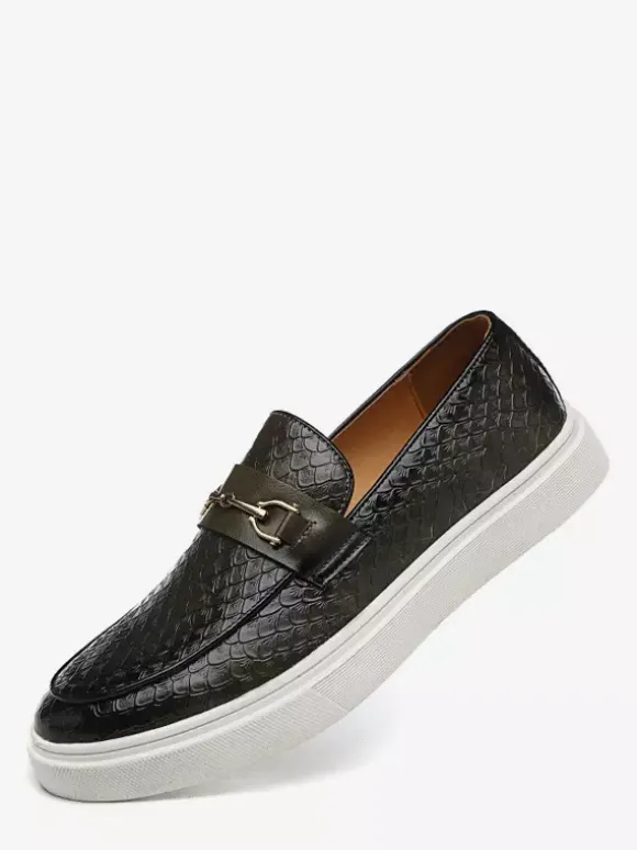 Mocassins à mors pour hommes chaussures à enfiler avec chaînes bout rond plateforme épaisses et basses