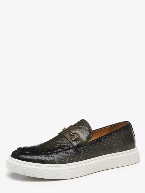 Mocassins à mors pour hommes chaussures à enfiler avec chaînes bout rond plateforme épaisses et basses