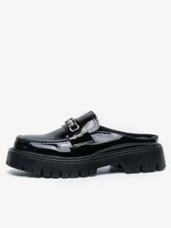 Mocassins mules noirs pour hommes bout rond détails métalliques chaussures à enfiler