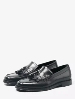 Mocassins noirs à bout rond pour hommes à enfiler avec pompons