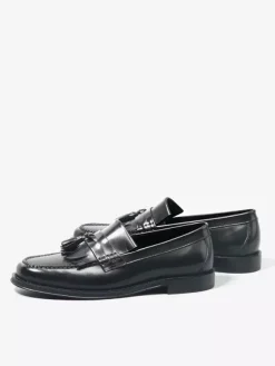 Mocassins noirs à bout rond pour hommes à enfiler avec pompons