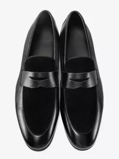 Mocassins noirs Penny en cuir de vachette à bout rond et patchwork