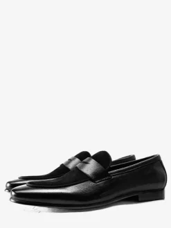 Mocassins noirs Penny en cuir de vachette à bout rond et patchwork