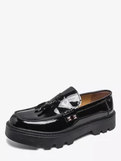 Mocassins noirs pour hommes bout rond à enfiler avec pompons