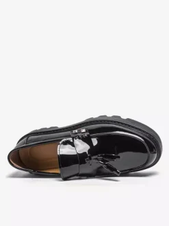 Mocassins noirs pour hommes bout rond à enfiler avec pompons
