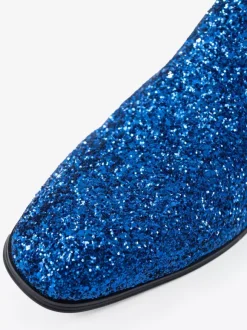 Mocassins à paillettes bleus pour homme bout rond à enfiler chaussures de bal de fête de mariage