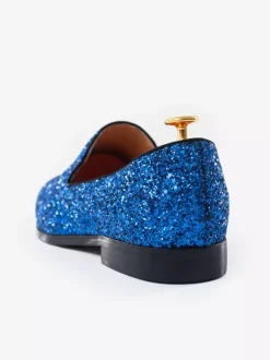 Mocassins à paillettes bleus pour homme bout rond à enfiler chaussures de bal de fête de mariage