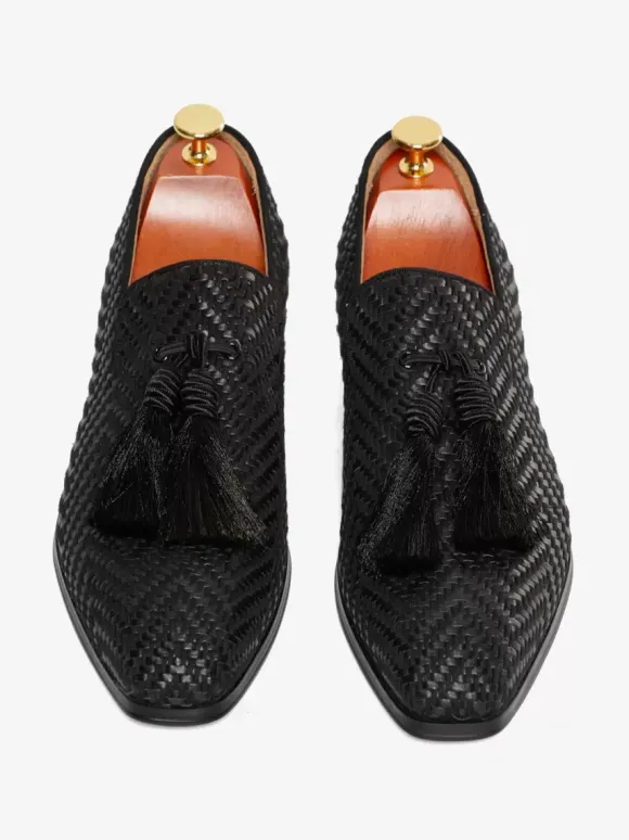 Mocassins à pampilles pour hommes chaussures à bout rond en cuir PU chaussures de bal et de mariage