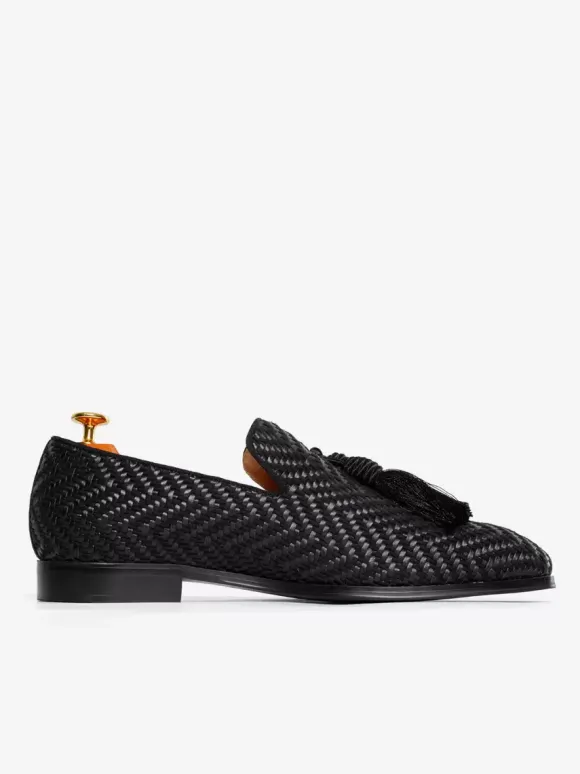Mocassins à pampilles pour hommes chaussures à bout rond en cuir PU chaussures de bal et de mariage