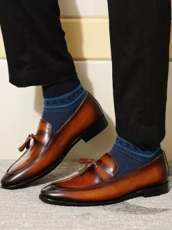 Mocassins à pampilles pour hommes chaussures habillées à enfiler en cuir véritable fabriquées à la main