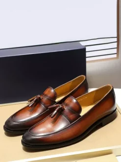 Mocassins à pampilles pour hommes chaussures habillées à enfiler en cuir véritable fabriquées à la main
