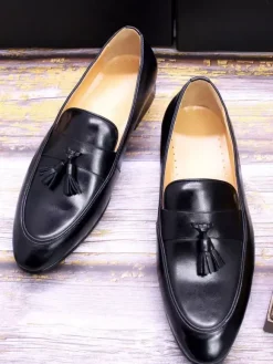Mocassins à pampilles pour hommes chaussures habillées à enfiler en cuir véritable fabriquées à la main