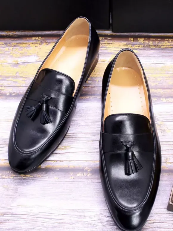 Mocassins à pampilles pour hommes chaussures habillées à enfiler en cuir véritable fabriquées à la main
