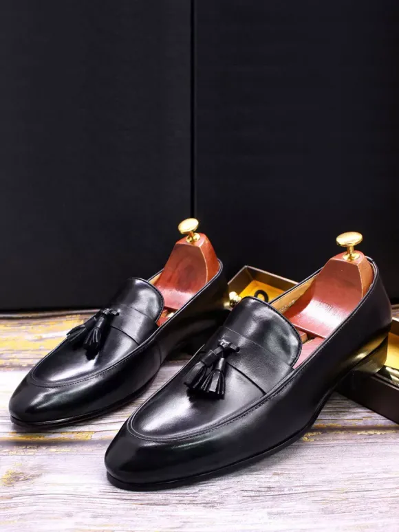 Mocassins à pampilles pour hommes chaussures habillées à enfiler en cuir véritable fabriquées à la main