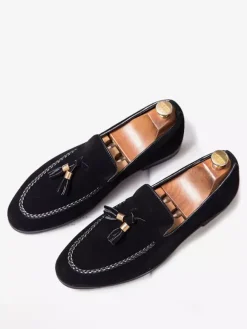 Mocassins à pampilles pour hommes mocassins à enfiler en daim bout rond talon bas et bloc