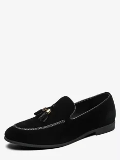 Mocassins à pampilles pour hommes mocassins à enfiler en daim bout rond talon bas et bloc