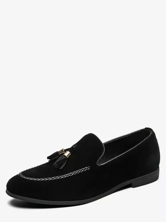 Mocassins à pampilles pour hommes mocassins à enfiler en daim bout rond talon bas et bloc