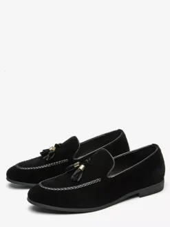 Mocassins à pampilles pour hommes mocassins à enfiler en daim bout rond talon bas et bloc