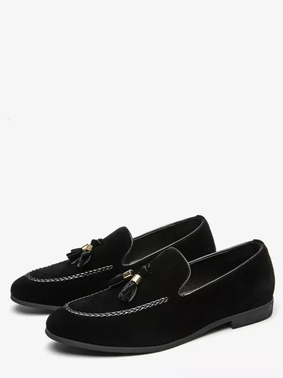 Mocassins à pampilles pour hommes mocassins à enfiler en daim bout rond talon bas et bloc
