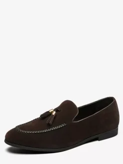 Mocassins à pampilles pour hommes mocassins à enfiler en daim bout rond talon bas et bloc