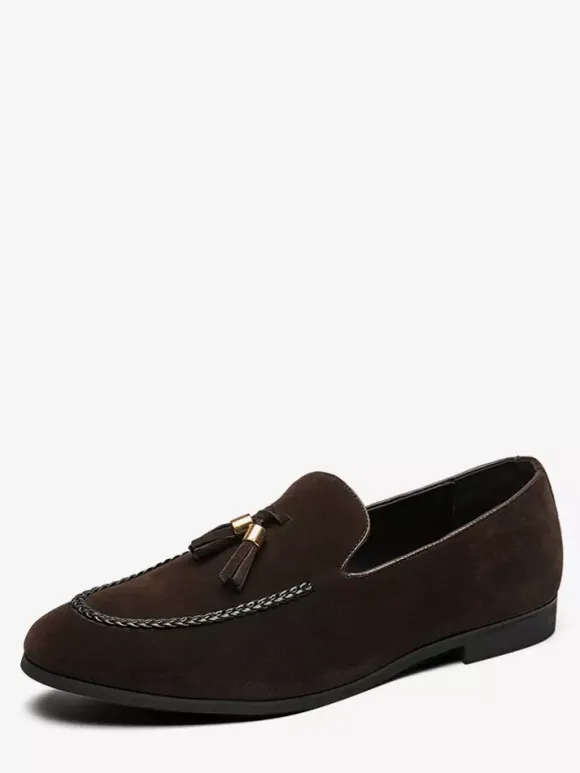Mocassins à pampilles pour hommes mocassins à enfiler en daim bout rond talon bas et bloc