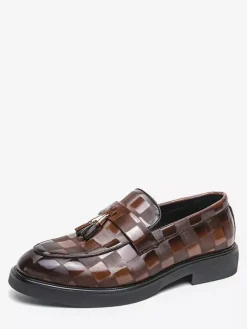 Mocassins à pampilles pour hommes chaussures à enfiler bout pointu style Penny motif épissure verni talons bas chaussures de soirée