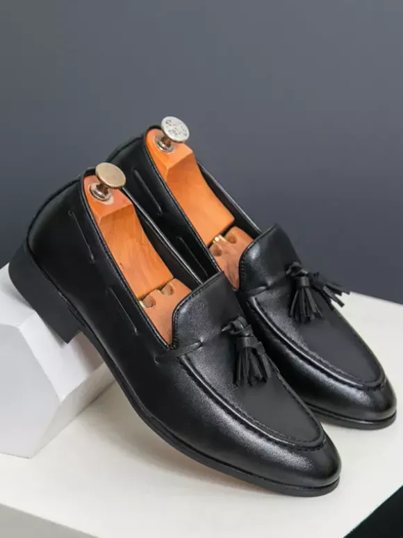 Mocassins à pampilles pour hommes bout rond confortables à enfiler pour mariage bal de promo