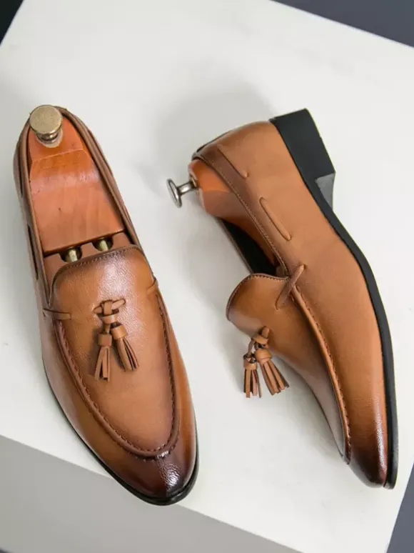 Mocassins à pampilles pour hommes bout rond confortables à enfiler pour mariage bal de promo