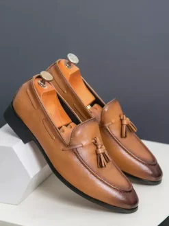 Mocassins à pampilles pour hommes bout rond confortables à enfiler pour mariage bal de promo