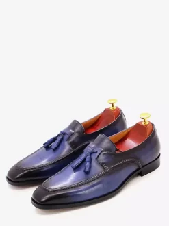 Mocassins à pampilles pour hommes chaussures habillées à bout carré en cuir véritable pour le travail Oxfords à enfiler