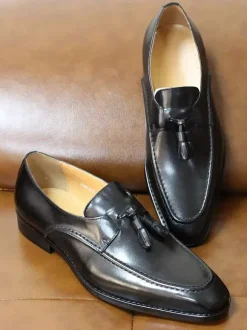 Mocassins à pampilles pour hommes chaussures habillées à bout carré en cuir véritable pour le travail Oxfords à enfiler