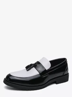 Mocassins à pampilles pour hommes bout rond color block chaussures à enfiler semelles en caoutchouc antidérapantes chaussures décontractées en cuir PU