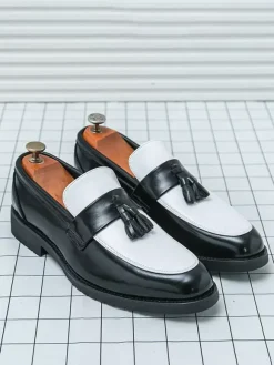 Mocassins à pampilles pour hommes bout rond color block chaussures à enfiler semelles en caoutchouc antidérapantes chaussures décontractées en cuir PU