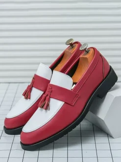 Mocassins à pampilles pour hommes bout rond color block chaussures à enfiler semelles en caoutchouc antidérapantes chaussures décontractées en cuir PU