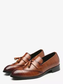Mocassins à pampilles pour hommes à enfiler à bout pointu à bout golf à talons bas Penny Loafers