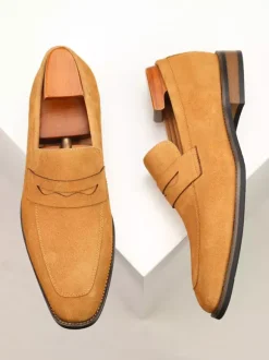 Mocassins penny en daim à bout rond pour hommes