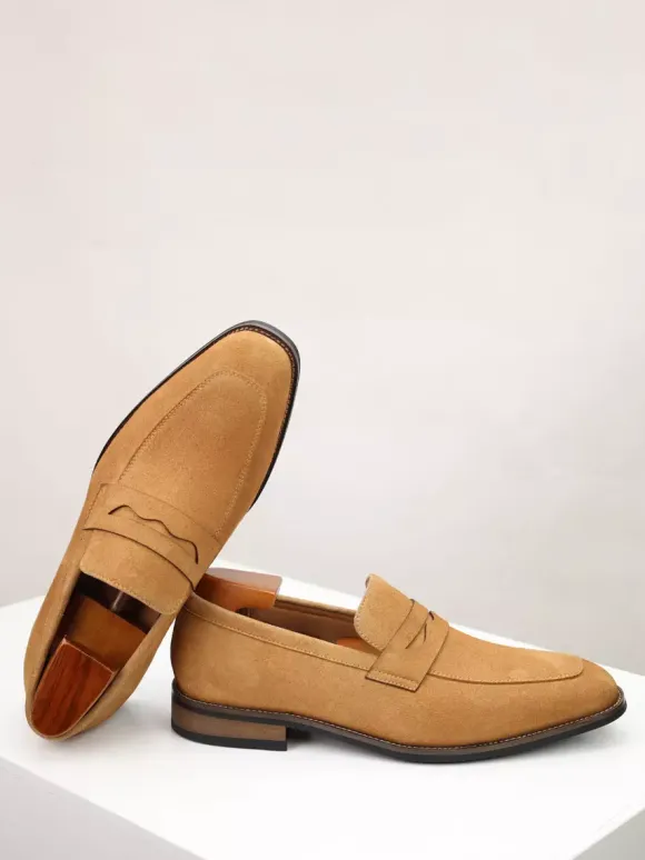 Mocassins penny en daim à bout rond pour hommes