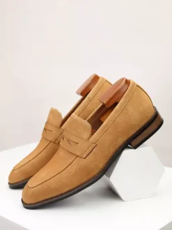 Mocassins penny en daim à bout rond pour hommes