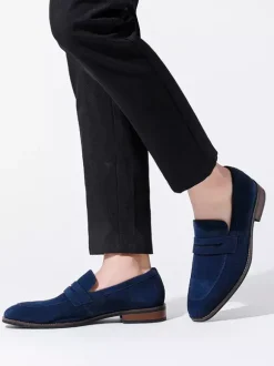 Mocassins penny en daim à bout rond pour hommes