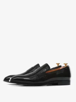 Mocassins Penny pour hommes chaussures modernes à bout rond à enfiler tige en PU verni pour bal de promo fête mariage