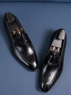Mocassins Penny pour hommes chaussures de bal et de mariage en cuir de vache à enfiler