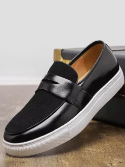 Mocassins Penny pour hommes à enfiler bout rond semelle épaisse en daim et cuir