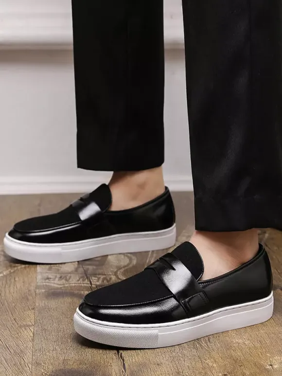 Mocassins Penny pour hommes à enfiler bout rond semelle épaisse en daim et cuir