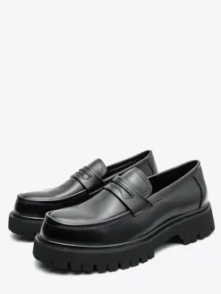 Mocassins Penny pour hommes en cuir antidérapant à plateforme chaussures à enfiler épaisses bout rond semelle crantée chaussures décontractées et formelles