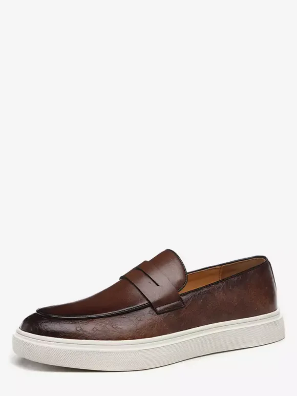 Mocassins Penny pour hommes en cuir à plateforme et bout rond chaussures à enfiler pour fête et mariage